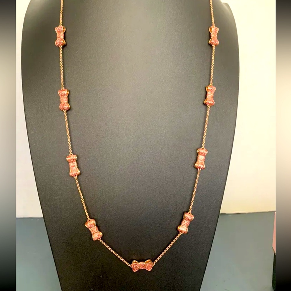 Kate Spade “Take a Bow” Rose Gold, Pink Glitter Chain Necklace, NWOT - Picture 2 of 8